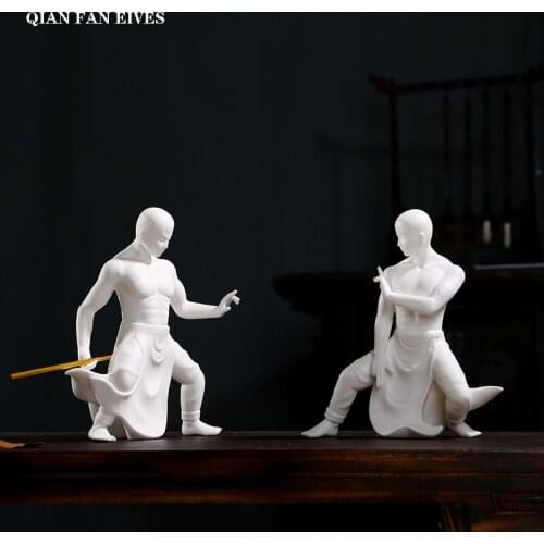 Ceramic Kung Fu Monk Statue ， high temperature firing，Modern artwork，High-end home decoration ornaments，White porcelain statue
