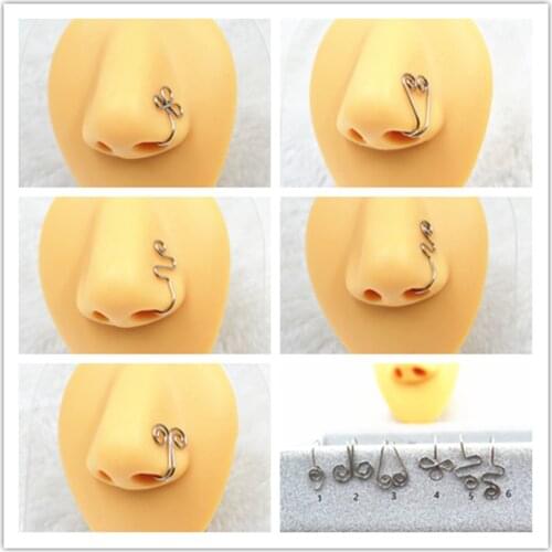 50pcs Nose Hoop Ring Surgical Steel Fake Nose Ear Cartilage Ring Shapes Nose Rings Cheat Earring Ring 20g~0.8 Body Jewelry Hot