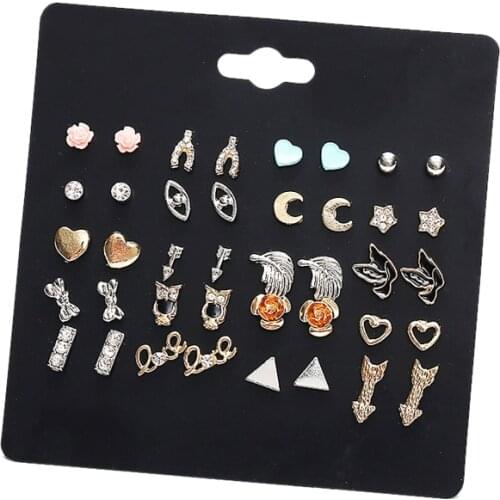 LUXSHINE Punk Style 20 Pairs/lot Stud Earring Set for Women Heart Moon Evil Eye Arrow Star Ear Studs Wholesale Brincos Jewelry