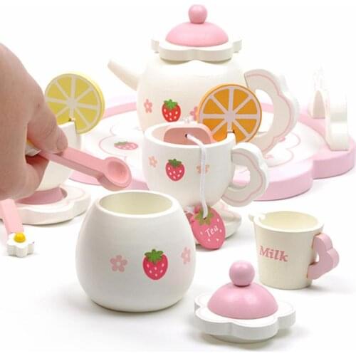 Kitchen Toy Wooden Strawberry Afternoon Tea Childrens House Tea Set Playhouse Childrens Simulation Kitchen Toys