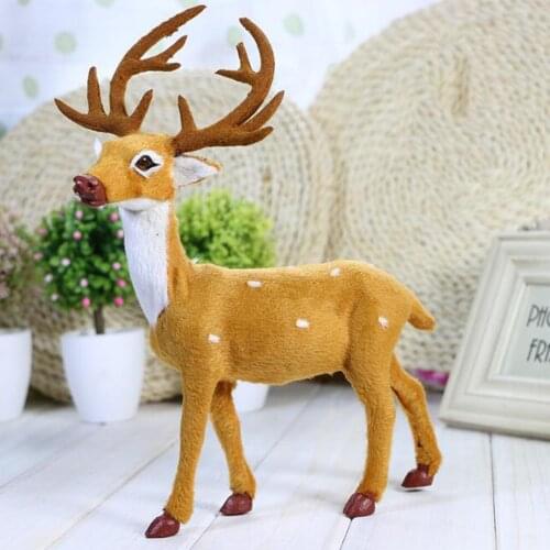 Cute Christmas Deer Figurines Plush Animal Miniatures Fairy Garden Accessories Ornaments for Dollhouse Outdoor Home Decoration