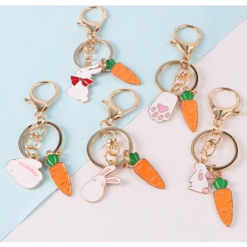 Cute Cartoon Rabbit Keychains For Women Girls Lovely Carrot Key Ring Children Gift Bag Anime Pendant Key Chains Jewelry Gifts