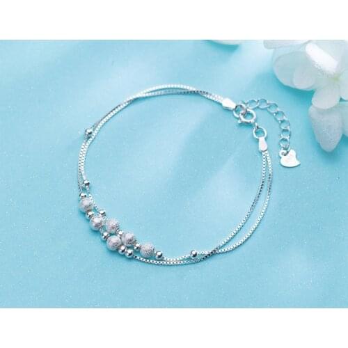MloveAcc 100% 925 Sterling Silver Frosted Ball Beads Box Chain Bracelets for Women Girls Sterling Silver Jewelry