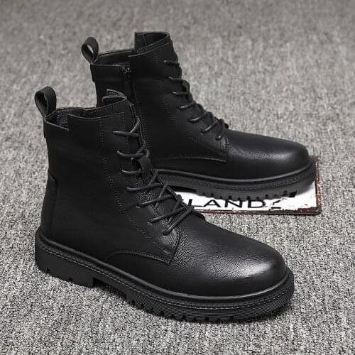 Men PU Leather Boots 2021 Fashion High-top PU Leather Shoes Autumn Winter Ankle Boots Men Martin Boots Plus Size 44