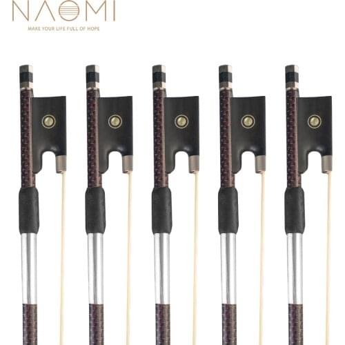 NAOMI 5pcs/1set Red Silk Braided Carbon Fiber Violin Bow 4/4 Fast Response Round Stick White Horsehair Bow