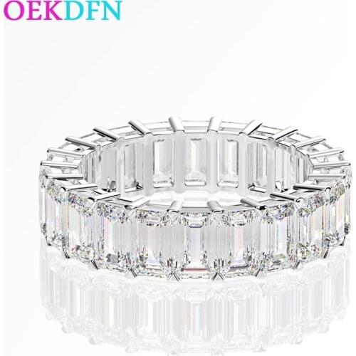 OEKDFN 100% 925 Sterling Silver Ring For Women Created Moissanite Gemstone Wedding Band Engagement White Gold Rings Fine Jewelry