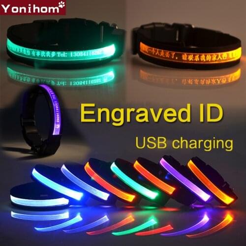 Dog Collar Personalized Custom LED Dog Collar Luminous Pet Collar Perro Personalizado Personalized Dog Collars USB Rechargeable