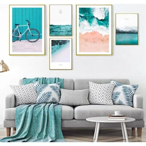 Travel Landscape Poste Print Scandinavaian Bike Mountain Waves Wall Art Picture Nordic Canvas Paintings Living Room Decoration