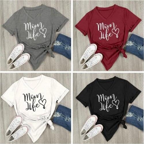 Casual T Shirt Female Tee Loose Tops Summer Fashion Women T-Shirts Letter Printed V-Neck Short Sleeve Tops