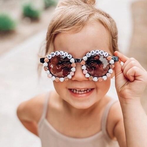 Holiday Gift Support Custom Letters Flower Free Combination Children Sunglasses Boys Girls Cute Round Baby Glasses Gafas de sol