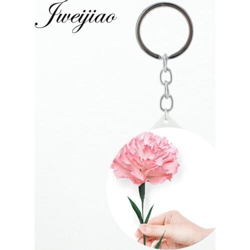 JWEIJIAO Simple flower Stock keychains Purse Mirror Cartoon fairy gift espejo de maquillaje with silver metal keychains KL47