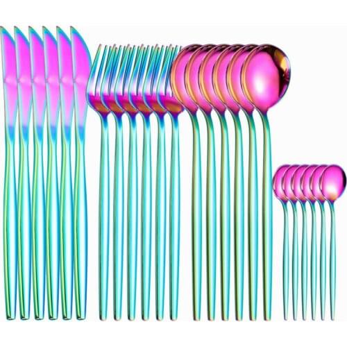 Rainbow Tableware Stainless Steel Knife Spoon Fork Set Flatware Kitchen Creative Dinnerware Luxury Travel Cutlery Dropshipping