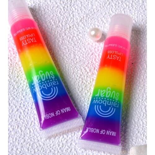 Rainbow Sugar Tasty Lip gloss Transparent Scented Lip Gloss Clear Fruit Lip Balm Liquid Lipstick Moisturizing Plumper Lip Oil