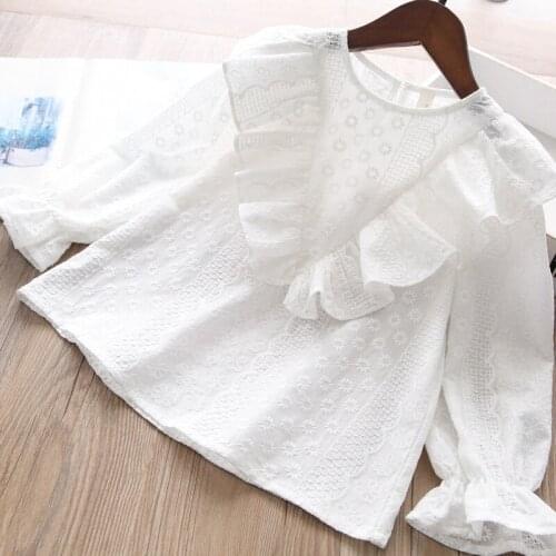 Girls shirts wholesale baby girl white ruffles cotton blouses kids top