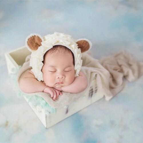Handmade Newborn Ruffle Bonnet Baby Bear Hat Baby Girl Bear Bonnet Newborn Hat Infant Boy Photography Props