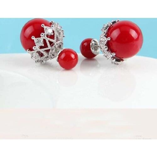 925 silver Tassel pearl earrings red pearl crystal drop earrings