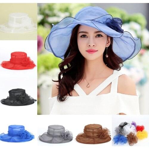 Summer Fashion Elegant Womens Flat Bottom Sun Hat Fascinator Cocktail Party Hat Wedding Church Caps Sunshade Hats