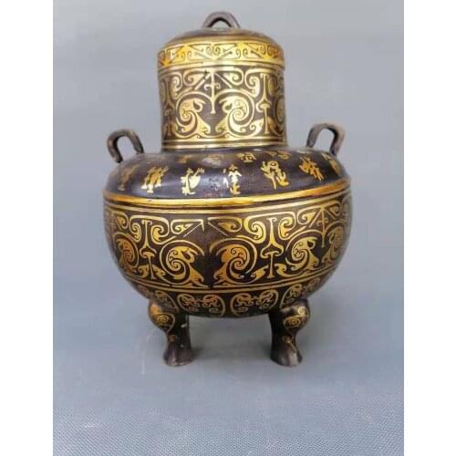 Old Chinese HanDyansty(25---186)bronze&gold jar,Animal pattern,Three feet,Free shipping