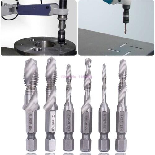 50set 6pcs/set Taps Drill Bits Hand Screw Thread Hex Shank HSS Tap Drill Woodworking Hexagon Handle Compound