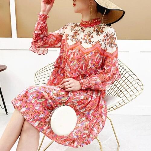 JESSIC Heavy Floral Silk Dress 2021 Summer New Style Small Mulberry Silk Sweet A-line Big Western-style Skirt