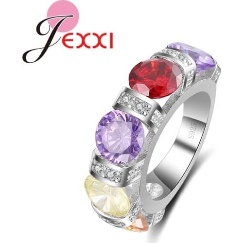 Unique Design Mixed Cubic Zirconia Crystal Wedding Party Rings For Woman Fashion Bands Silver Engagement Rings