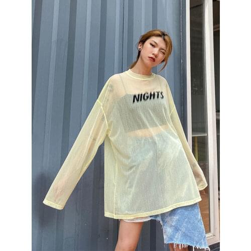 Multi color sunscreen base womens 2021 summer new Korean lazy wind loose thin perspective long sleeve T-shirts tees