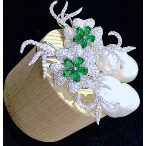 Big pearl earring natural fresh water pearl drop earring 925 sterling silver with cubic zircon flower fine women jewelry