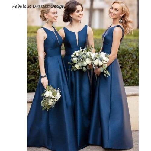 Navy Blue A Line Bridesmaid Dresses O Neck Women Formal Long Wedding Party Dress 2020 Robe De Soiree De Mariage