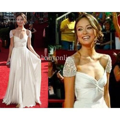 Free shipping 2016 maxi dresses long vestidos formales New Chiffon Lace Cap Sleeves Sweetheart Off-Shoulder Celebrity Dresses