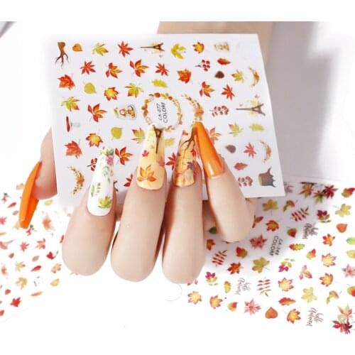 Gold Maple Leaves Nail Sticker Gradient Fall Nail Art Water Decals Slider Autumn Manicure Decoration Foils