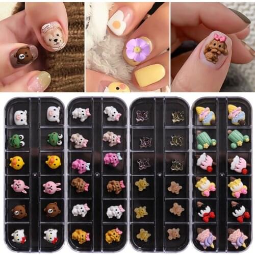 12Girds-Kawaii Cartoon Design Nail Charms Cute Animal DIY GEMS Jewelry Crafts Decorations Manicure Bear/Rabbit Charms
