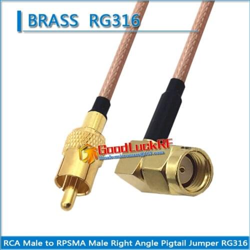 1X Pcs RCA Male to RPSMA RP-SMA RP SMA Male Right Angle 90 Degree Plug Pigtail Jumper RG316 Extend cable copper video recorder