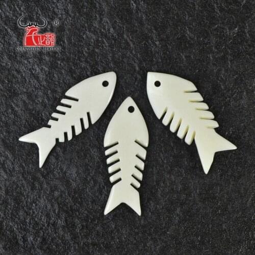 3PCS Handmade Carved Yak Bone Fishbone Pendant New Zealand Surfer Sport Style Jewelry Making DIY Jewelry Accessory 37mmX14mm