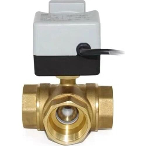 AC220V 3-way Brass Electric Motorized Ball Valve Three-wire Two Control for Air Conditioning DN15 DN20 DN25 DN32