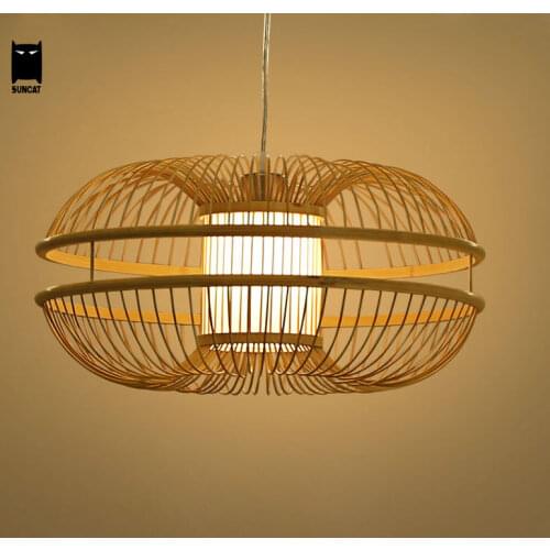 Bamboo Wicker Rattan Bud Pendant Light Fixture Rustic Japanese Modern Hanging Lamp Lustre Avize Luminairia Design Living Room