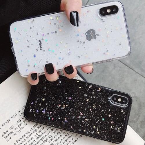 Glitter Phone Case For iPhone 12 6 6s 7 8 Plus 11 Pro X XS XR Max SE Bling Multicolor Star Moon Clear Silicone soft TPU Cover