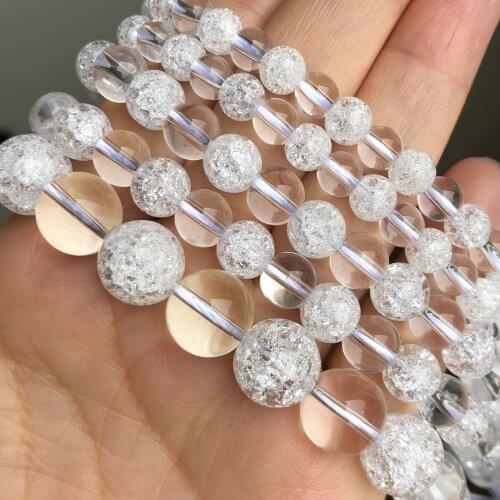 Natural Stone Clear Quartz White Snow Cracked Crystal Glass Loose Beads For Jewelry Making Diy Bracelet Necklace 6 8 10 12mm 15"