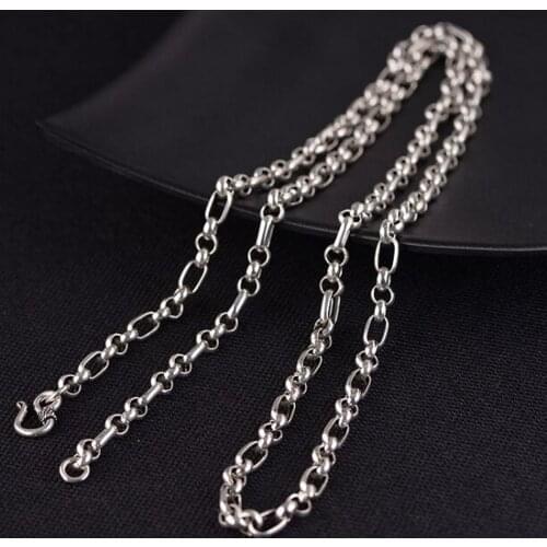 100% real S925 solid sterling silver vintage fashion pearl chain O-chain womans necklace mens necklace
