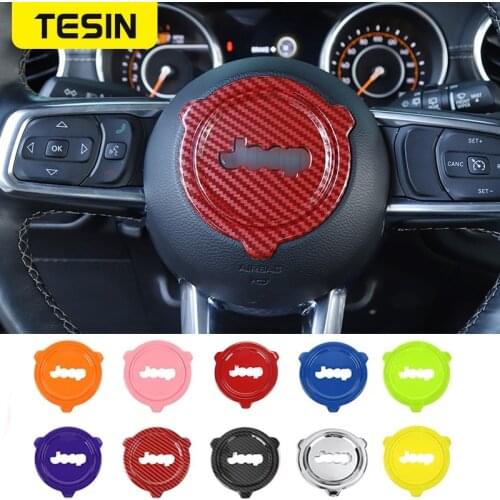 TESIN Car Steering Wheel Decoration Cover Sticker Interior Accessories for Jeep Wrangler JL 2018+ for Jeep Gladiator JT 2018