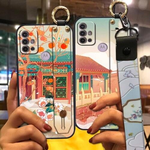 For Girls Cover Phone Case For MOTO G30/G10/G20 Wrist Strap TPU Soft Durable Lanyard Silicone