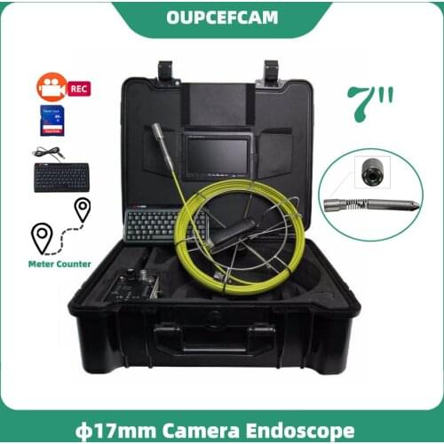 Φ17mm Camera Drain Sewer Pipe Inspection Endoscope System 7" TFT Color Screen DVR Keyboard Meter Counter 5mm Cable Black Case