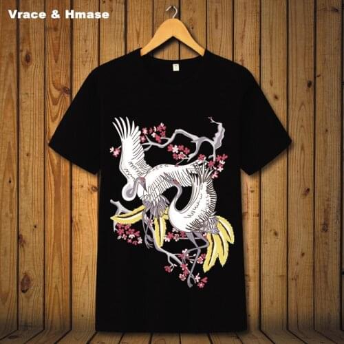 Chinese style cranes pattern printing unisex short sleeve t-shirt Summer 2018 New fashion quality large size t shirt men S-6XL