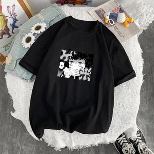 Summer Japan Anime Demon Slayer Cartoon Print Harajuku ins Fashion Tops Punk Loose O-neck Vintage Casual Chic Cute Women T-shirt