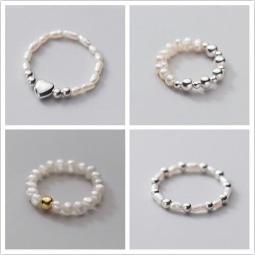 INZATT Real 925 Sterling Silver Pearl Zircon Heart Bead Adjustable Ring For Women Minimalist Fine Jewelry Bohemian Accessories