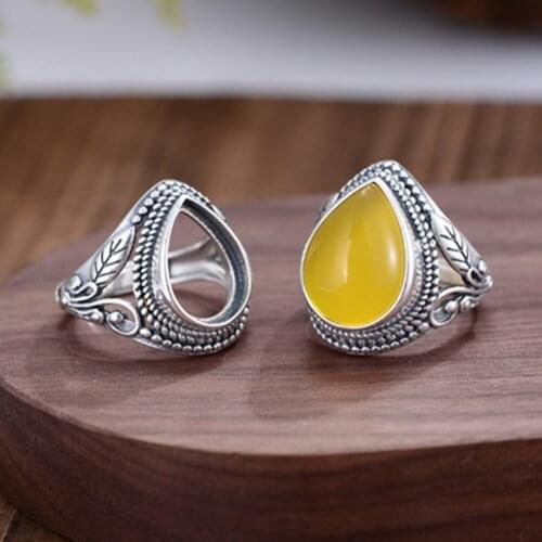 Ring Blank (10x14mm/12x16mm Teardrop Blank) Adjustable Thai Sterling Silver Ring Base Oval Cabochon Ring Setting R869B