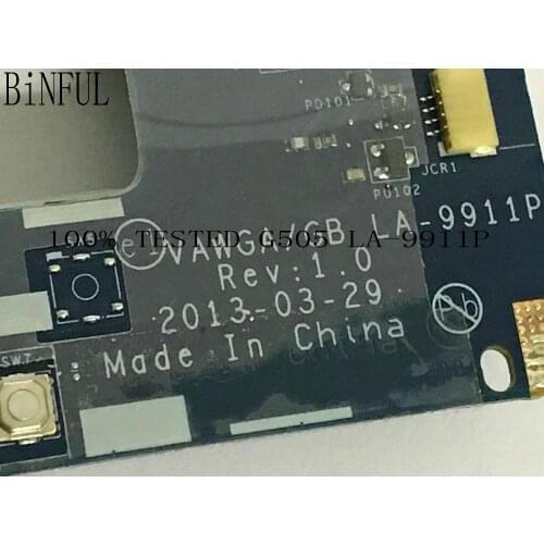BiNFUL 100% NEW MIANBOARD , VAWGA/ GB LA-9911P FOR LENOVO G505 LAPTOP MOTHERBOARD ,PROCESSOR A6 +GPU
