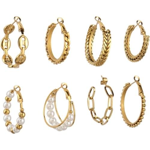 Minimalist Round Circle Chain Earrings Stainless Steel Earring For Women Pearl Hoop Earring Geometry Statement Earring Jewelry