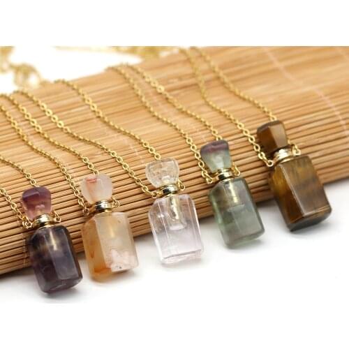 Fashion Women Essential Oil Chains Necklace Natural Stone Perfume Bottle Pendant Necklace for Jewelry Necklace 16x36mm 60+5cm