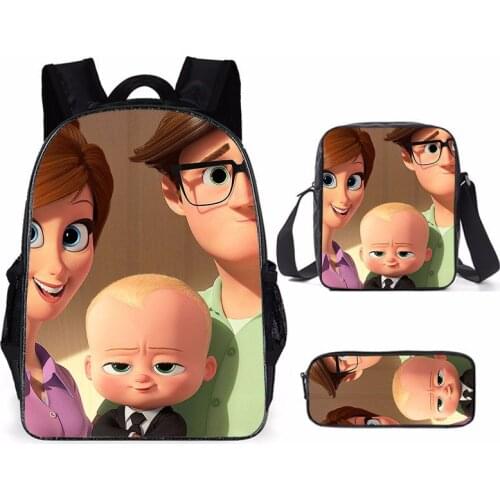 Fashion Childrens Backpack Boss Baby Pattern Kids School Bags Cartoon Annime 3PC/Set Students Book-Bags Mochila Rucksack