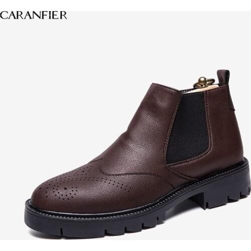 CARANFIER Mens Boot Genuine Leather Round Toe High Quality Vintage Casual Rubber Breathable Solid Color New Flat Martin Boots
